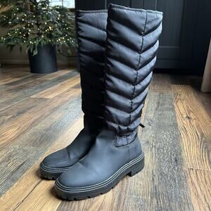 ZARA Women’s Quilted Tall Black Boots Size 39 EU Lug Sole Winter Knee High